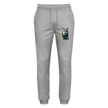 Wolf silhouette with green scarf - Stanley/Stella Mover Unisex Organic Jogging Trousers - heather grey - Front - Marisol (170cm) & Nik (191cm)