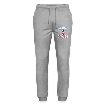 Moin ihr Spacken - Stanley/Stella Unisex Bio Jogginghose Mover  - Grau meliert - Vorne - Marisol (170cm) & Nik (191cm)