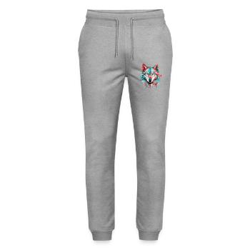 Wolf Wolf Head Predator Forest Nature Wilderness Colorful - Stanley/Stella Mover Unisex Organic Jogging Trousers - heather grey - Front - Marisol (170cm) & Nik (191cm)