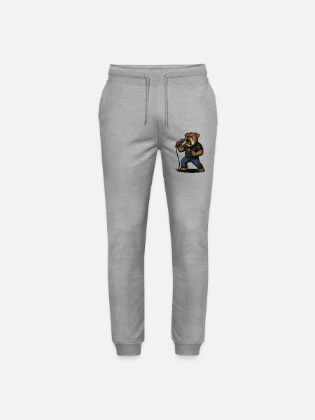 Rock Singer Bulldog with Microphone Art - Stanley/Stella Mover Unisex Organic Jogging Trousers - heather grey