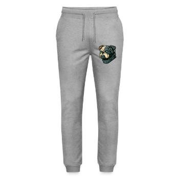 Cyborg Bulldog with Gears and Glowing Eye - Stanley/Stella Mover Unisex Organic Jogging Trousers - heather grey - Front - Marisol (170cm) & Nik (191cm)