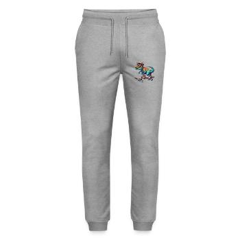 Funny Dinosaur Skating on Skateboard Cartoon Skate - Stanley/Stella Mover Unisex Organic Jogging Trousers - heather grey - Front - Marisol (170cm) & Nik (191cm)
