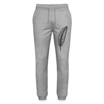 Shimmering Feather in Black - Stanley/Stella Mover Unisex Organic Jogging Trousers - heather grey - Front - Marisol (170cm) & Nik (191cm)