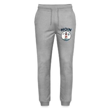 Motif du phare au bord de la mer - Pantalon de jogging bio MOVER Stanley/Stella unisexe - gris chiné - Devant - Marisol (170cm) & Nik (191cm)