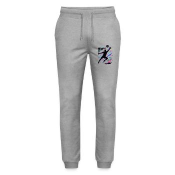 Handball Sprungwurf bunt, Neon Silhouette, Kunst - Stanley/Stella Unisex Bio Jogginghose Mover  - Grau meliert - Vorne - Marisol (170cm) & Nik (191cm)