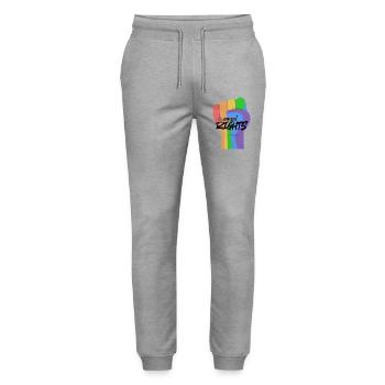 Rainbow Fist Equality - Stanley/Stella Mover Unisex Organic Jogging Trousers - heather grey - Front - Marisol (170cm) & Nik (191cm)