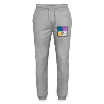 Surfbrett auf vierfarbigem Quad-Design - Stanley/Stella Unisex Bio Jogginghose Mover  - Grau meliert - Vorne - Marisol (170cm) & Nik (191cm)