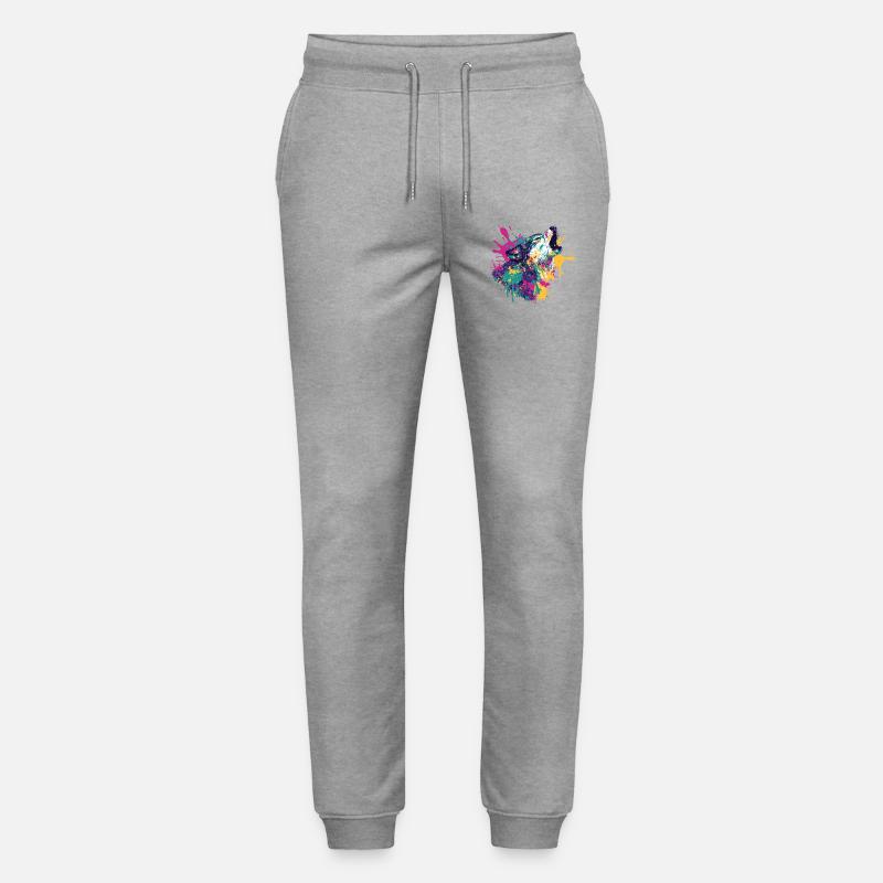 Wolf im Farbexplosion Stil - Stanley/Stella Unisex Bio Jogginghose Mover  - Grau meliert