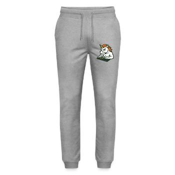 Unicorn DJ Maskottchen macht Beats auf dem Pad - Stanley/Stella Unisex Bio Jogginghose Mover  - Grau meliert - Vorne - Marisol (170cm) & Nik (191cm)