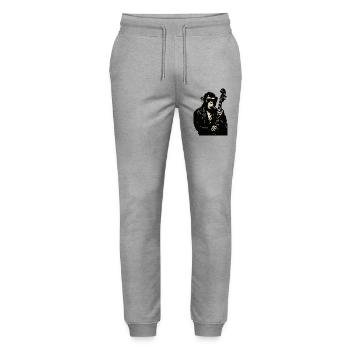 Monkey Rocker Lederbass - Stanley/Stella Unisex Bio Jogginghose Mover  - Grau meliert - Vorne - Marisol (170cm) & Nik (191cm)