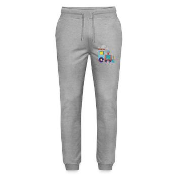 Colorful Toy Steam Train Illustration - Stanley/Stella Mover Unisex Organic Jogging Trousers - heather grey - Front - Marisol (170cm) & Nik (191cm)