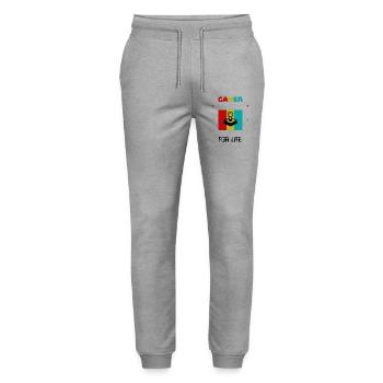 Joystick rétro Gamer For Life - Pantalon de jogging bio MOVER Stanley/Stella unisexe - gris chiné - Devant - Marisol (170cm) & Nik (191cm)