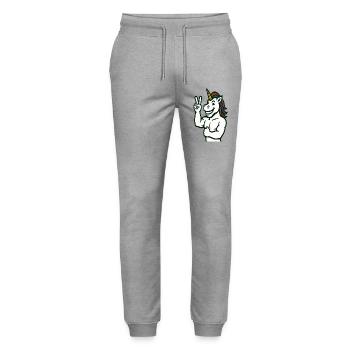 Unicorn Peace Sign Illustration - Stanley/Stella Mover Unisex Organic Jogging Trousers - heather grey - Front - Marisol (170cm) & Nik (191cm)