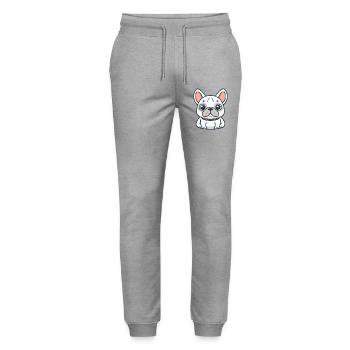 Cute White Cartoon Bulldog - Stanley/Stella Mover Unisex Organic Jogging Trousers - heather grey - Front - Marisol (170cm) & Nik (191cm)