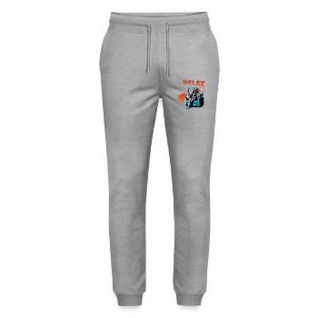 Relax skeleton in armchair - Stanley/Stella Mover Unisex Organic Jogging Trousers - heather grey - Front - Marisol (170cm) & Nik (191cm)