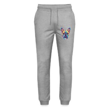 Mehrfarbige Bulldog-Hundepop-Kunst - Stanley/Stella Unisex Bio Jogginghose Mover  - Grau meliert - Vorne - Marisol (170cm) & Nik (191cm)
