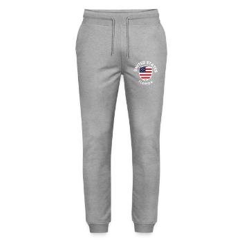 Patriotic US Shield Flag - Stanley/Stella Mover Unisex Organic Jogging Trousers - heather grey - Front - Marisol (170cm) & Nik (191cm)