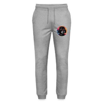 Pudel mit Sonnenbrille im Retro-Ring - Stanley/Stella Unisex Bio Jogginghose Mover  - Grau meliert - Vorne - Marisol (170cm) & Nik (191cm)