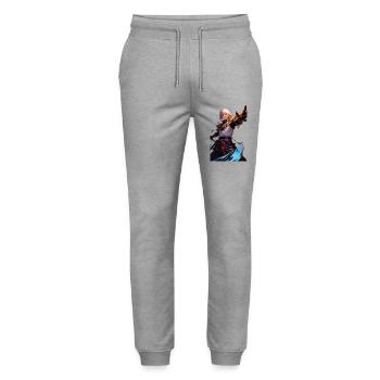 Samouraï des Éléments Maître du Feu et de la Glace - Stanley/Stella Mover Unisex Organic Jogging Trousers - heather grey - Front - Marisol (170cm) & Nik (191cm)