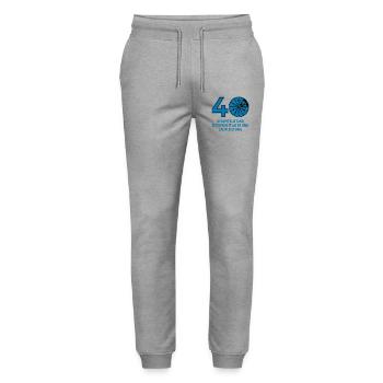 HU February 2026 - 40 Years - Birthday Gift - Stanley/Stella Mover Unisex Organic Jogging Trousers - heather grey - Front - Marisol (170cm) & Nik (191cm)