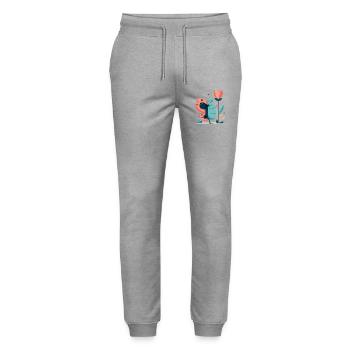 putziger Schmetterling mit Blume - Stanley/Stella Unisex Bio Jogginghose Mover  - Grau meliert - Vorne - Marisol (170cm) & Nik (191cm)