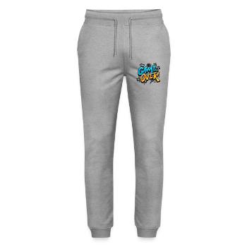 Game Over Graffiti Neon Gradient - Stanley/Stella Mover Unisex Organic Jogging Trousers - heather grey - Front - Marisol (170cm) & Nik (191cm)