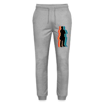 Retro Carpenter Silhouette Vintage Woodworker - Stanley/Stella Mover Unisex Organic Jogging Trousers - heather grey - Front - Marisol (170cm) & Nik (191cm)
