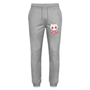 Kawaii Cat Heart Love - Stanley/Stella Mover Unisex Organic Jogging Trousers - heather grey - Front - Marisol (170cm) & Nik (191cm)