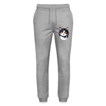 Black White Cat Head Graphic Cute Cat Gold Eyes - Stanley/Stella Mover Unisex Organic Jogging Trousers - heather grey - Front - Marisol (170cm) & Nik (191cm)