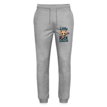 Little Rock Monster – Cute Cat Guitar Motif - Stanley/Stella Mover Unisex Organic Jogging Trousers - heather grey - Front - Marisol (170cm) & Nik (191cm)