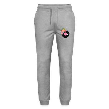 Blumige Schallplatte - Stanley/Stella Unisex Bio Jogginghose Mover  - Grau meliert - Vorne - Marisol (170cm) & Nik (191cm)