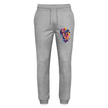 bunte psychedelische Kunst Grafik LSD Farbtropfen - Stanley/Stella Unisex Bio Jogginghose Mover  - Grau meliert - Vorne - Marisol (170cm) & Nik (191cm)