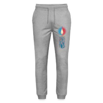Faith Light Candle Retro Spirit Design - Stanley/Stella Mover Unisex Organic Jogging Trousers - heather grey - Front - Marisol (170cm) & Nik (191cm)