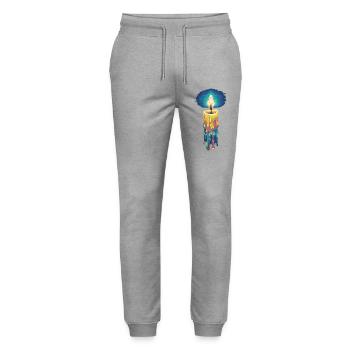 Glaubenslicht Kerze Retro Spirit Design - Stanley/Stella Unisex Bio Jogginghose Mover  - Grau meliert - Vorne - Marisol (170cm) & Nik (191cm)