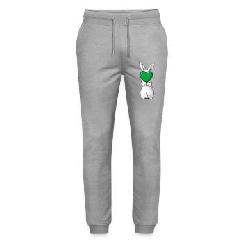 Cute rabbit illustration holding a green heart  - Stanley/Stella Mover Unisex Organic Jogging Trousers - heather grey - Front - Marisol (170cm) & Nik (191cm)