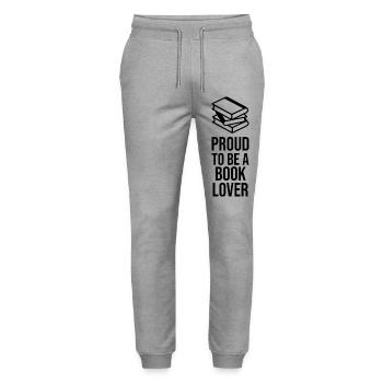 Proud to be a Book Lover - Minimalist Line Art - Stanley/Stella Mover Unisex Organic Jogging Trousers - heather grey - Front - Marisol (170cm) & Nik (191cm)