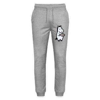 HerzHippo Coffee Companion - Stanley/Stella Mover Unisex Organic Jogging Trousers - heather grey - Front - Marisol (170cm) & Nik (191cm)