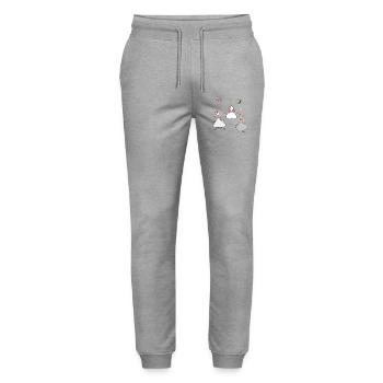 funny geese with butterfly and bee - Stanley/Stella Mover Unisex Organic Jogging Trousers - heather grey - Front - Marisol (170cm) & Nik (191cm)