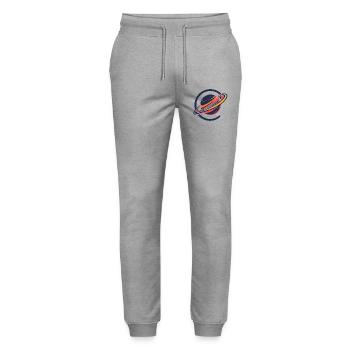 Colorful Planet with Rings Outer Space Motif - Stanley/Stella Mover Unisex Organic Jogging Trousers - heather grey - Front - Marisol (170cm) & Nik (191cm)