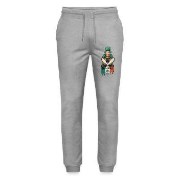 Leprechaun Pot of Gold Charm, so lucky to be irish - Stanley/Stella Mover Unisex Organic Jogging Trousers - heather grey - Front - Marisol (170cm) & Nik (191cm)