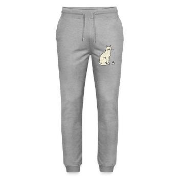 Minimalistische Silhouette Cream Cat - Stanley/Stella Unisex Bio Jogginghose Mover  - Grau meliert - Vorne - Marisol (170cm) & Nik (191cm)