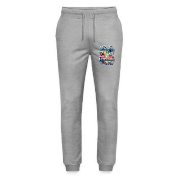 Level 7 years Unlocked since 2019 Birthday - Stanley/Stella Mover Unisex Organic Jogging Trousers - heather grey - Front - Marisol (170cm) & Nik (191cm)