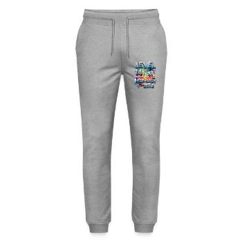 Level 14 years Unlocked since 2012 Birthday - Stanley/Stella Mover Unisex Organic Jogging Trousers - heather grey - Front - Marisol (170cm) & Nik (191cm)
