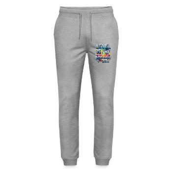 Level 15 years Unlocked since 2011 Birthday - Stanley/Stella Mover Unisex Organic Jogging Trousers - heather grey - Front - Marisol (170cm) & Nik (191cm)