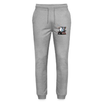 Seagull on beach lounger - Stanley/Stella Mover Unisex Organic Jogging Trousers - heather grey - Front - Marisol (170cm) & Nik (191cm)