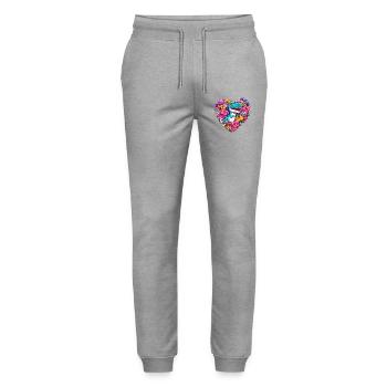 Dino Flower Heart - Stanley/Stella Mover Unisex Organic Jogging Trousers - heather grey - Front - Marisol (170cm) & Nik (191cm)