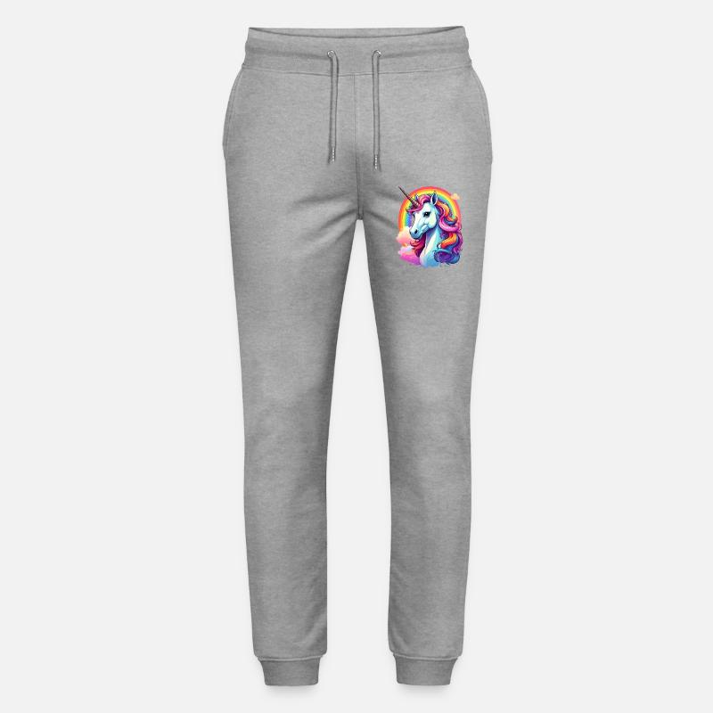 Einhorn mit Regenbogen und Wolken - Stanley/Stella Unisex Bio Jogginghose Mover  - Grau meliert