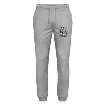 Umarmende Pinguine mit Rosen - Stanley/Stella Unisex Bio Jogginghose Mover  - Grau meliert - Vorne - Marisol (170cm) & Nik (191cm)