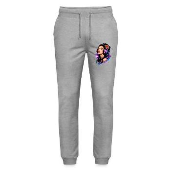 Music lover with headphones in neon art style - Stanley/Stella Mover Unisex Organic Jogging Trousers - heather grey - Front - Marisol (170cm) & Nik (191cm)