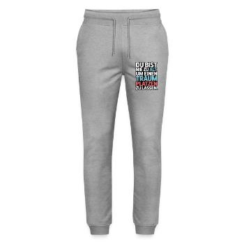 Never Too Old Dream Burst Design - Stanley/Stella Mover Unisex Organic Jogging Trousers - heather grey - Front - Marisol (170cm) & Nik (191cm)